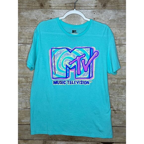 MTV PASTEL BRIGHT 90S Y2K COBIN FOO FIGHTERS RAP HIP HOP GRAPHIC TEE SIZE LARGE - Picture 1 of 3